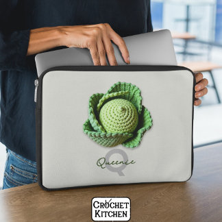 Kitschy Modern Granny Garden Crochet Cabbage Name  Laptop Sleeve