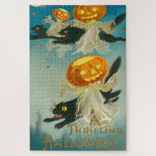 Kitschy Quirky Vintage Halloween Postcard, 1910 Jigsaw Puzzle
