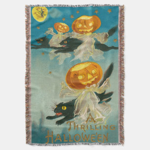 Kitschy Quirky Vintage Halloween Postcard, 1910 Throw Blanket