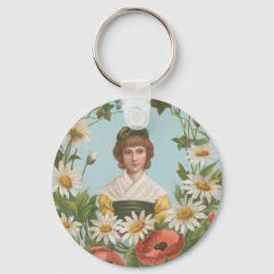 Kitschy Retro German Valentine's Card, 1884 Key Ring