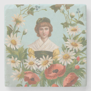 Kitschy Retro German Valentine's Card Stone Coaster