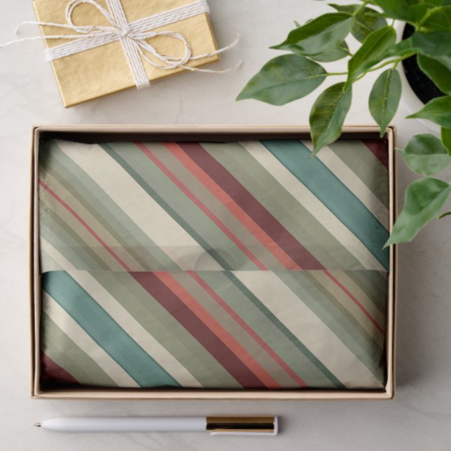 Kitschy Santa and Ornaments Complimentary Stripes Tissue Paper (Gift)