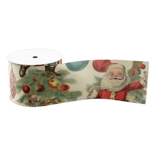 Kitschy Santa and Ornaments  Grosgrain Ribbon