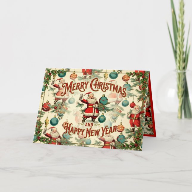 Kitschy Santa and Ornaments Wrapping Paper Announcement (Front)