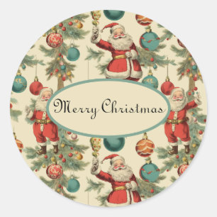 Kitschy Santa and Ornaments Wrapping Paper Classic Round Sticker