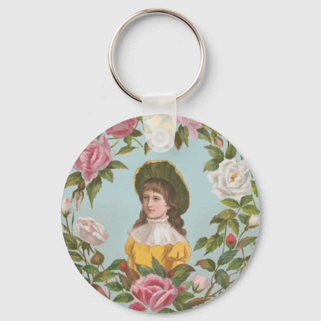 Kitschy Vintage German Valentine's Card, 1884 Key Ring (Front)