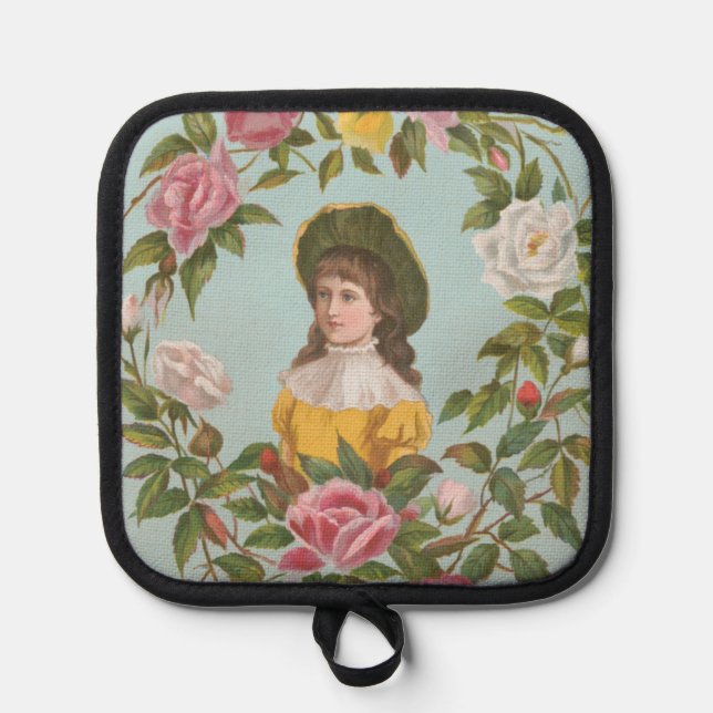 Kitschy Vintage German Valentine's Card, 1884 Pot Holder (Front)