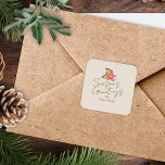 Kitschy Vintage Poinsettia Red Green Christmas Square Sticker<br><div class="desc">Kitschy personalised Christmas stickers created from hand painted watercolor poinsettias in a whimsical style. Designed to coordinate with the holly jolly Christmas collection. Original art by Leslie Larson</div>