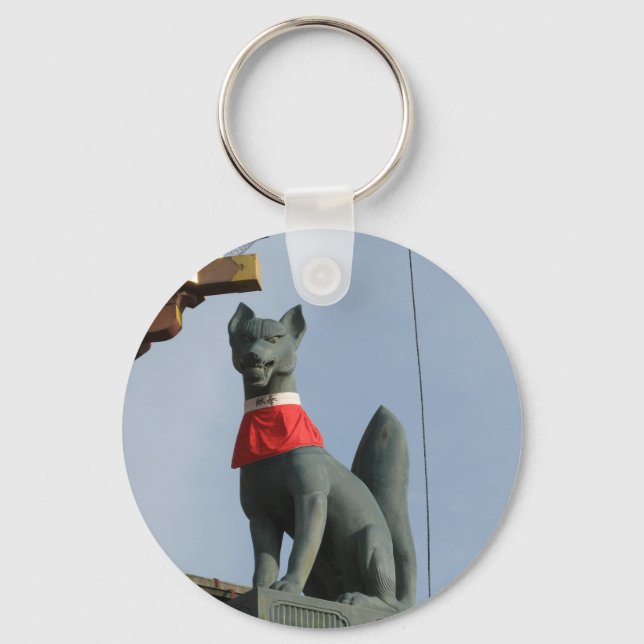Kitsune キツネ (Fox) with Jewel in Mouth Key Ring (Front)