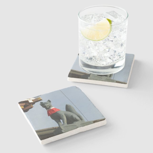 Kitsune キツネ (Fox) with Jewel in Mouth Stone Coaster (Side)