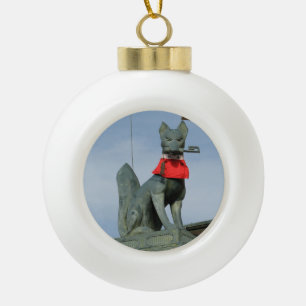 Kitsune キツネ (Fox) with Key in Mouth Ceramic Ball Christmas Ornament