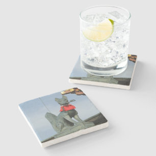 Kitsune キツネ (Fox) with Key in Mouth Stone Coaster