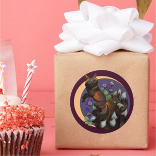 Kitsune and Columbine Flowers Classic Round Sticker