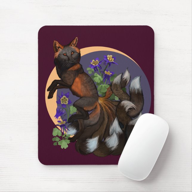 Kitsune and Columbine Flowers  Mouse Mat (With Mouse)