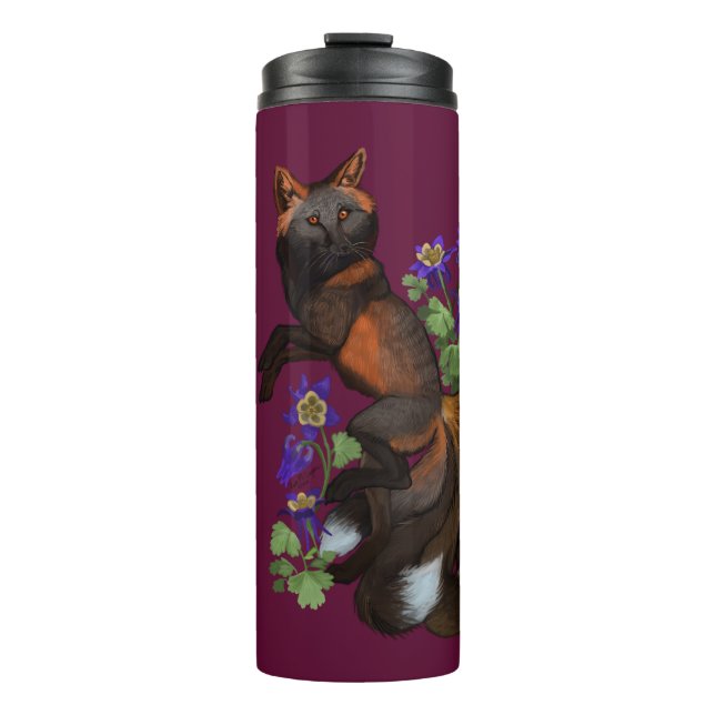 Kitsune and Columbine Flowers Thermal Tumbler (Front)