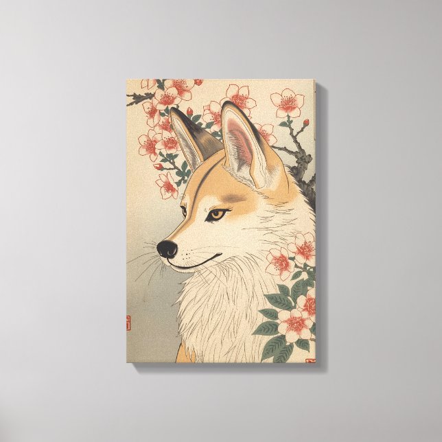 Kitsune & cherry blossom canvas print (Front)
