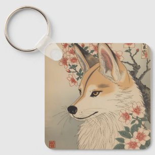 Kitsune & cherry blossom key ring