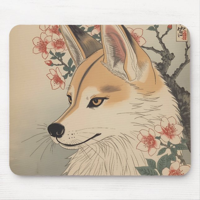 Kitsune & cherry blossom mouse mat (Front)
