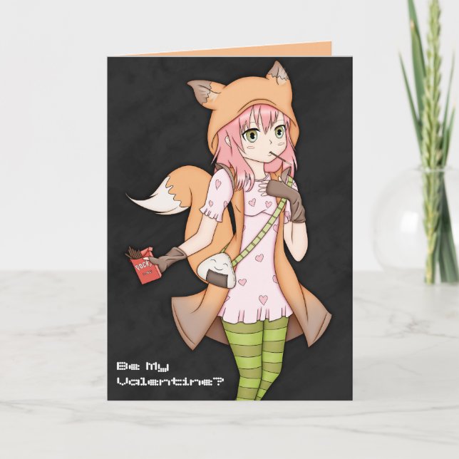 Kitsune Cosplayer Valentine Holiday Card (Front)