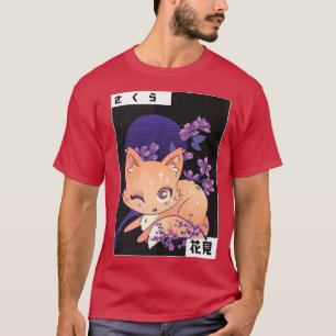 Kitsune Fo Kanji Hanami Cherry Flower Japanese Sak T-Shirt