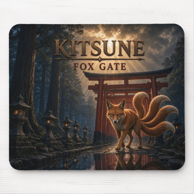 Kitsune Fox Gate Dark Realism Mouse Mat (Front)