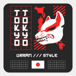 Kitsune Fox Tokyo City Square Sticker