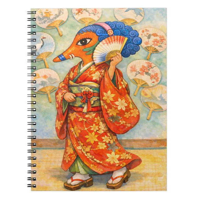 Kitsune in Kimono with Roses – Japanese Fox Spirit Notebook (Front)