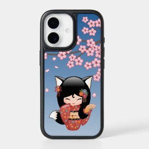 Kitsune Kokeshi Doll Black Fox Geisha Girl