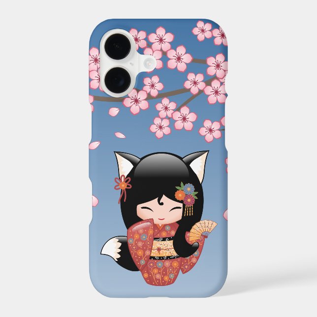 Kitsune Kokeshi Doll - Black Fox Geisha Girl (Back)