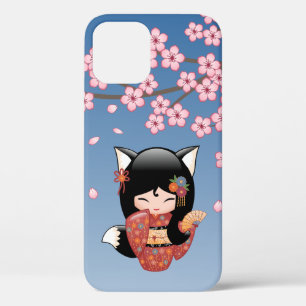 Kitsune Kokeshi Doll - Black Fox Geisha Girl iPhone 12 Case