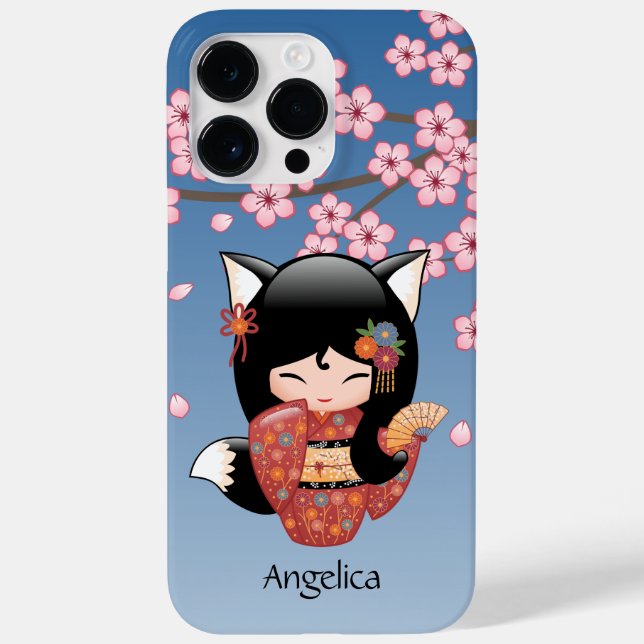 Kitsune Kokeshi Doll - Black Fox Geisha Girl Case-Mate iPhone Case (Back)