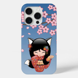 Kitsune Kokeshi Doll - Black Fox Geisha Girl iPhone 15 Pro Case