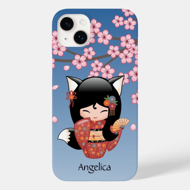 Kitsune Kokeshi Doll - Black Fox Geisha Girl Case-Mate iPhone Case (Back)