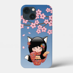 Kitsune Kokeshi Doll - Black Fox Geisha Girl iPhone 13 Mini Case