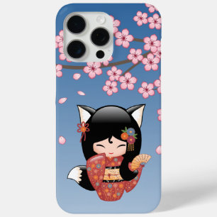 Kitsune Kokeshi Doll - Black Fox Geisha Girl iPhone 15 Pro Max Case