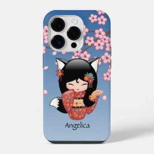 Kitsune Kokeshi Doll - Black Fox Geisha Girl iPhone 14 Pro Case