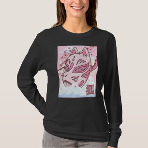 Kitsune Mask Japanese Aesthetic Fox Mask Cherry Bl T-Shirt
