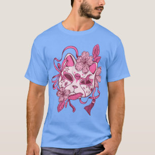 Kitsune Mask Sakura Cherry Blossom Flower Japanese T-Shirt