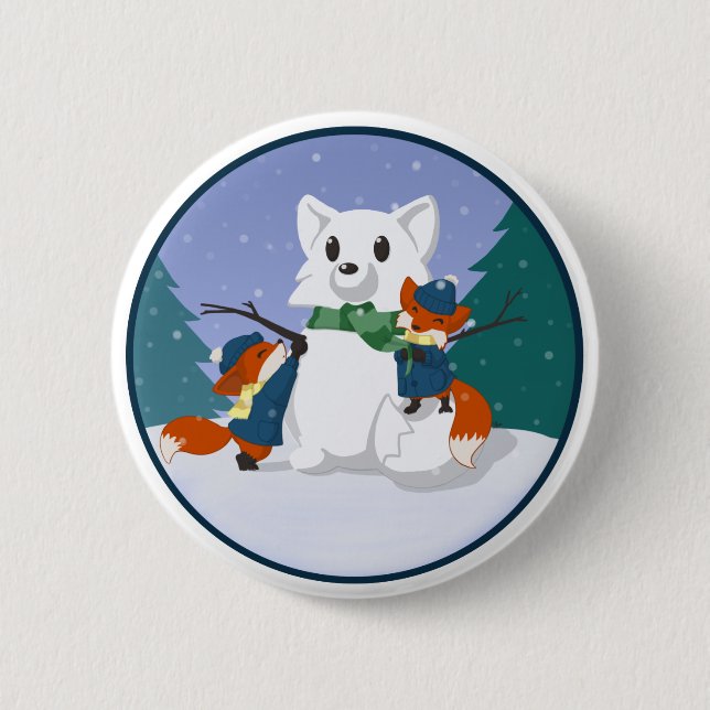 Kitsune Snow Day Buttons (Front)