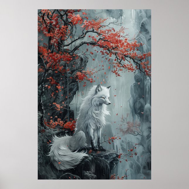  Kitsune Spirit – Japanese Fox in Blossom Forest Poster (Front)