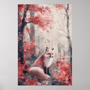 Kitsune Spirit – Japanese Fox in Blossom Forest Poster