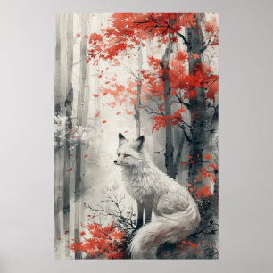 Kitsune Spirit – Japanese Fox in Blossom Forest Poster