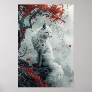 Kitsune Spirit – Japanese Fox in Blossom Forest Poster