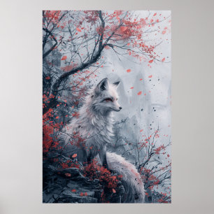Kitsune Spirit – Japanese Fox in Blossom Forest Poster
