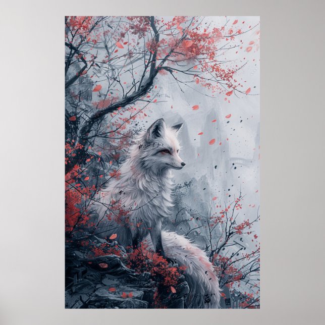  Kitsune Spirit – Japanese Fox in Blossom Forest Poster (Front)