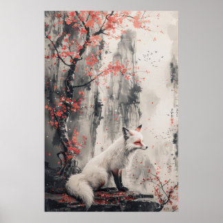 Kitsune Spirit – Japanese Fox in Blossom Forest Poster