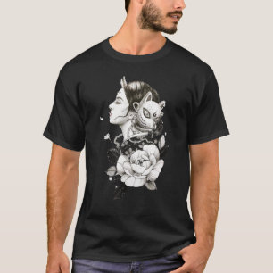 Kitsune With A Fox Mask And Demon Horns T-Shirt