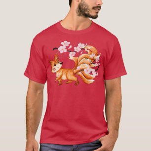 Kitsune Yokai Fox Fantasy Japanese Folklore Cherry T-Shirt