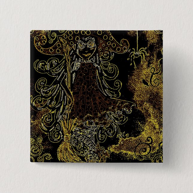 Kitsy the witch 15 cm square badge (Front)