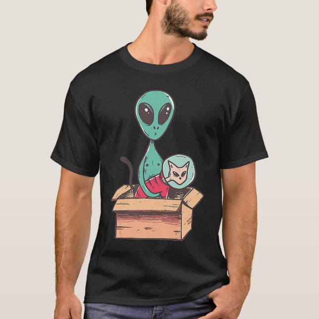 Kitten Alien Cardboard Spaceship Cosmonaut Cat T-Shirt (Front)